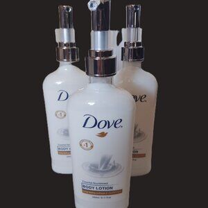 NEW! LOT OF 3 DOVE ESSENTIAL NOURISHMENT BODY LOTION FULL SIZE 8 OZ. 240 ML